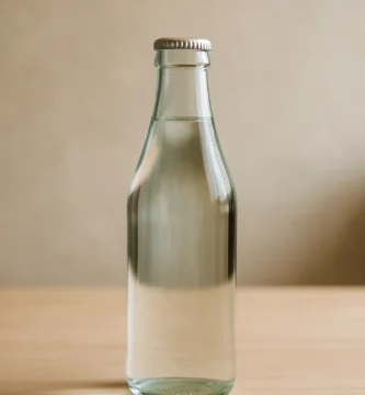 agua en botella de vidrio