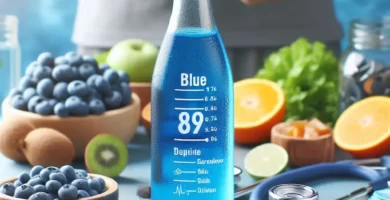 agua en botella de vidrio azul