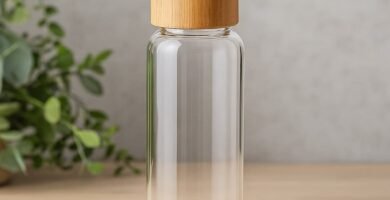 botella de vidrio con tapa de bambú 500 ml