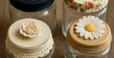 decorar tapas de botes de cristal