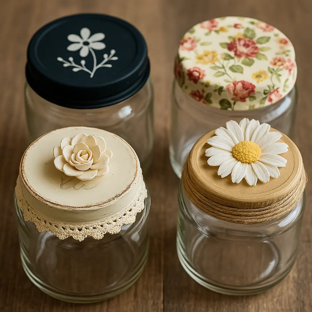 decorar tapas de botes de cristal